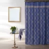 Denim Blue Geometric Fabric Shower Curtain