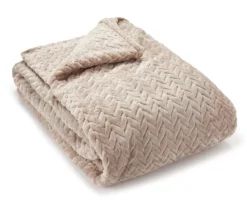 Tan Zigzag-Embossed Velvet Queen Blanket -Broyhill 810531013 810617575 1