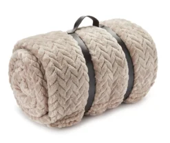 Tan Zigzag-Embossed Velvet King Blanket