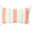 White & Orange Embroidered Stripe Tassel-Accent Throw Pillow