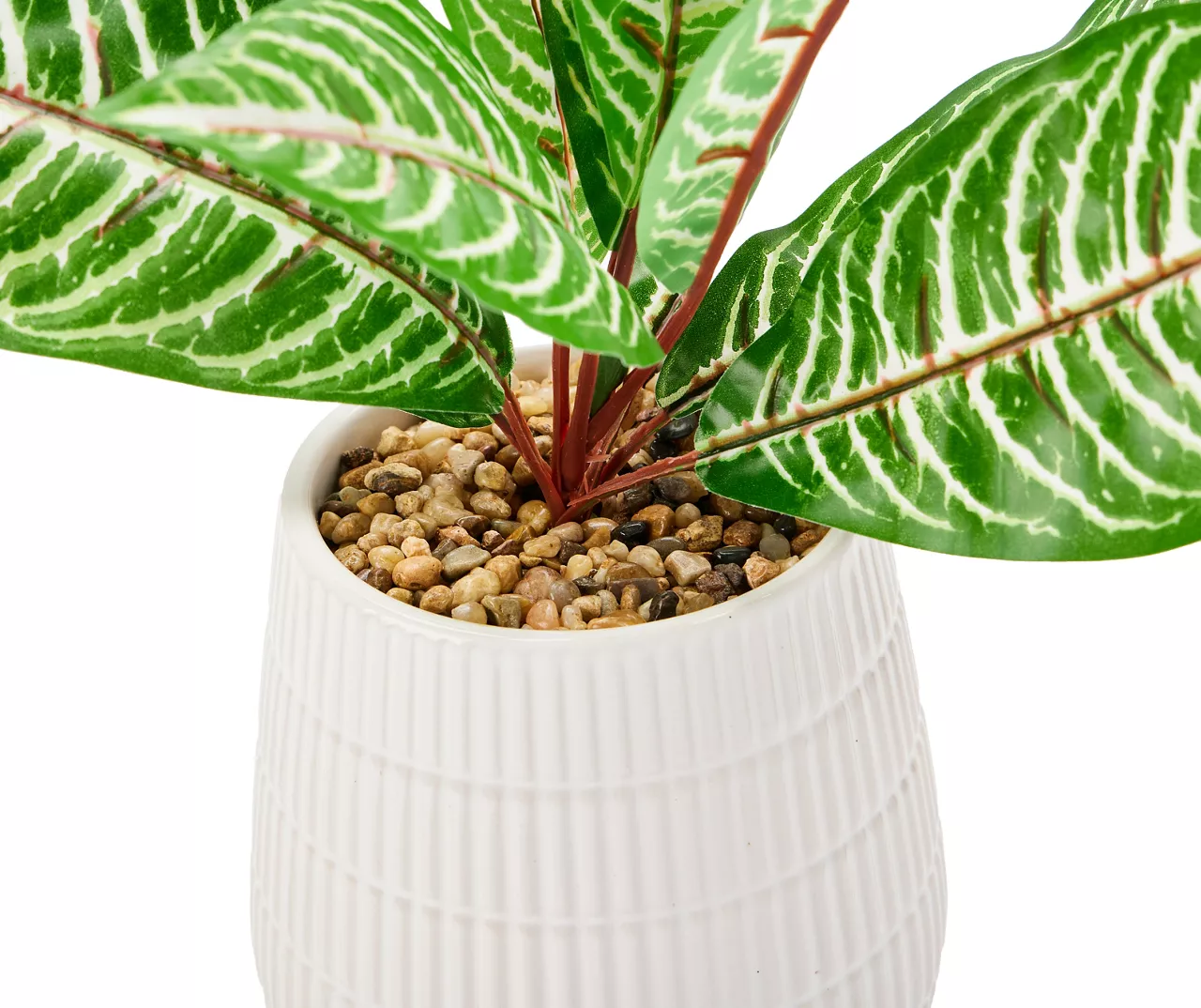 Green Artificial Leafy Arrangement With White Ridged Ceramic Pot 4 Green Artificial Leafy Arrangement With White Ridged Ceramic Pot - Image 2