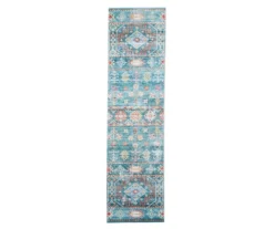 Caden Green & Orange Geometric Floral Runner Rug, (2' X 7')
