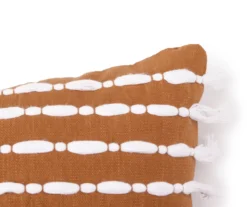 Golden Brown & White Tassel Stripe Throw Pillow -Broyhill 810590727 2 A8