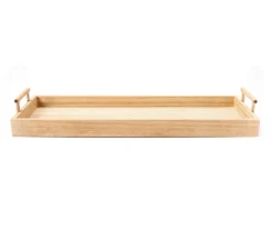 Light Brown Wood Tray With Metal Handles