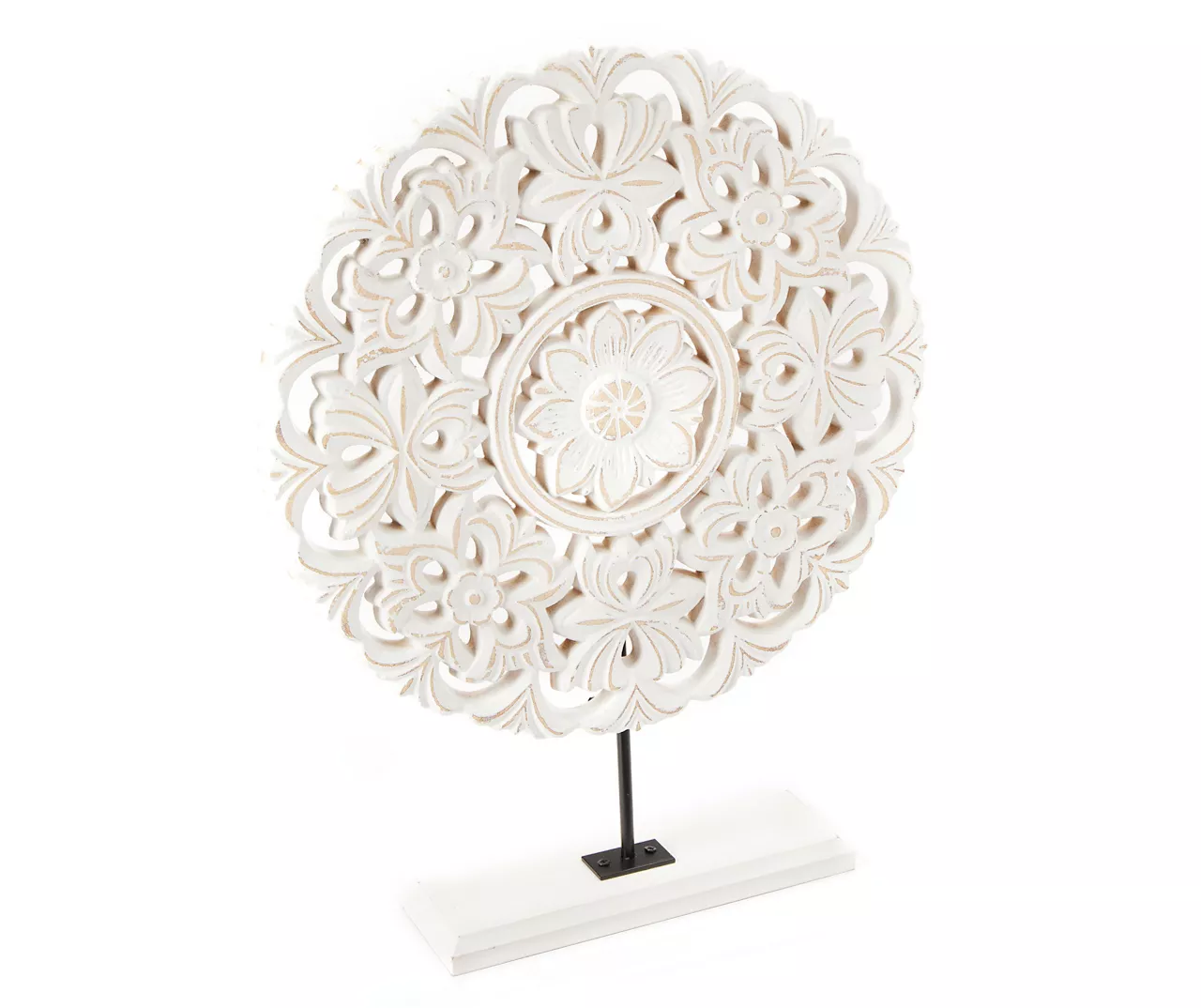 White Floral Cut-Out Carved Circle Tabletop Decor 4 White Floral Cut-Out Carved Circle Tabletop Decor - Image 2