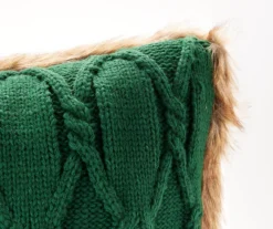 Green Cable-Knit Faux Fur-Trim Throw Pillow 8 Green Cable-Knit Faux Fur-Trim Throw Pillow -Broyhill 810616930 A8 1