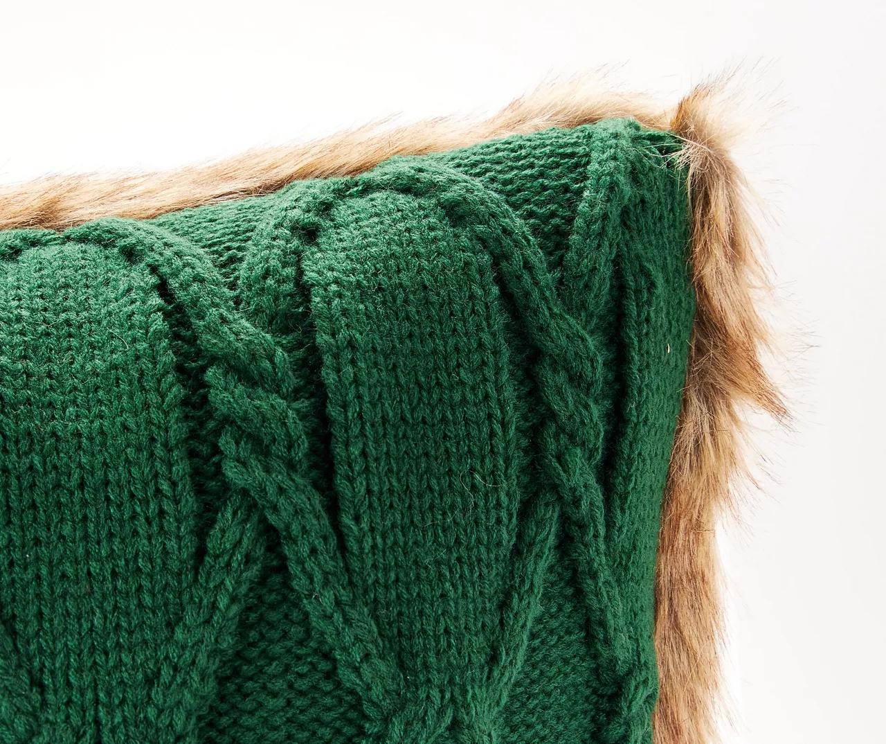 Green Cable-Knit Faux Fur-Trim Throw Pillow 5 Green Cable-Knit Faux Fur-Trim Throw Pillow - Image 3