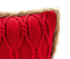 Red Cable-Knit Faux Fur-Trim Throw Pillow 8 Red Cable-Knit Faux Fur-Trim Throw Pillow -Broyhill 810617278 A8 1