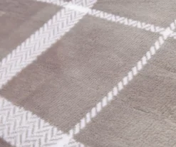 Gray & White Plaid Twin/Full Velvet Plush Blanket -Broyhill 810617548 810617522 A8 2 1