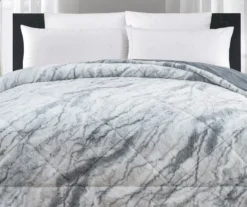 Gray Marble Print Faux Fur King Comforter -Broyhill 810617562 P 01