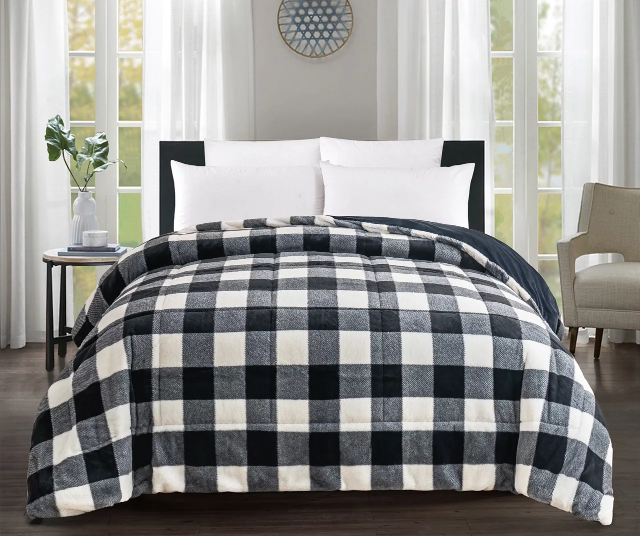 Black & White Buffalo Check Faux Fur Full/Queen Comforter 3 Black & White Buffalo Check Faux Fur Full/Queen Comforter