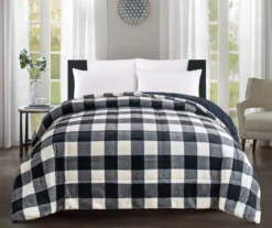 Black & White Buffalo Check Faux Fur King Comforter