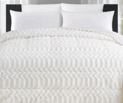 White Chevron Stripe Faux Fur King Comforter -Broyhill 810617570 P 01