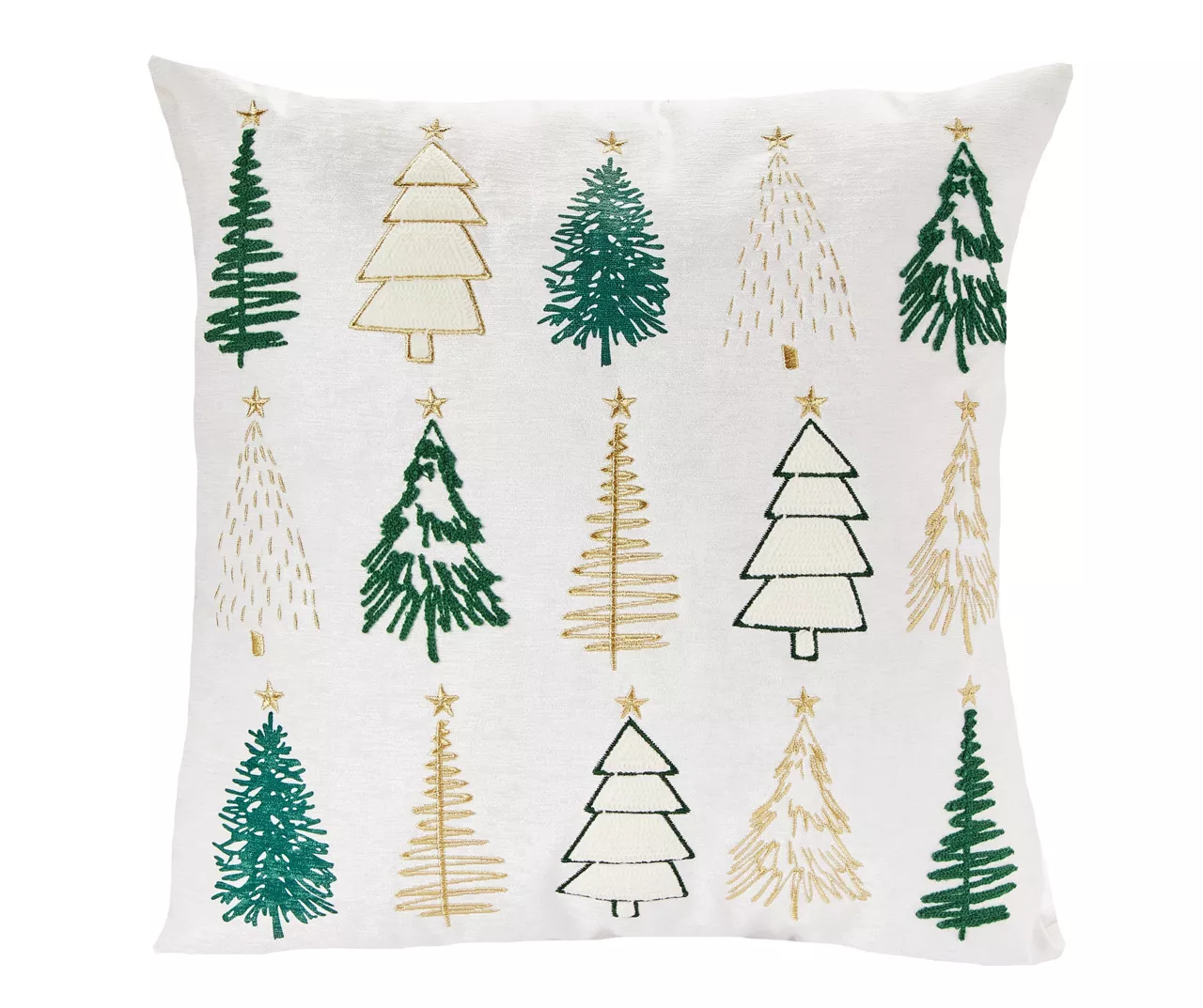 Ivory & Green Embroidered Trees Throw Pillow 3 Ivory & Green Embroidered Trees Throw Pillow